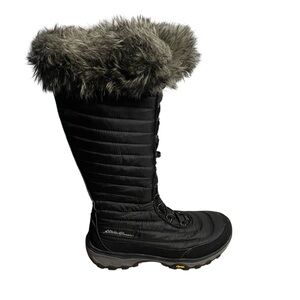 Eddie Bauer Women's Black Faux Fur Insulated Waterproof Winter Boots